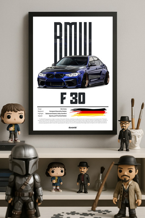 Bmw F30 Siyah Ahşap Çerçeveli Poster, Dekoratif Araba Duvar Tablosu