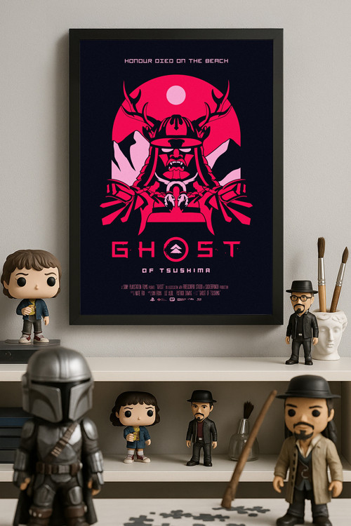 Ghost Of Tsushima Siyah Ahşap Çerçeveli Poster, Dekoratif Oyun Duvar Tablosu