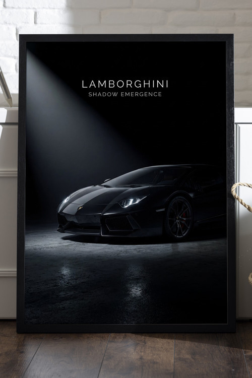 Lamborghini Aventador Siyah Ahşap Çerçeveli Poster, Dekoratif Araba Duvar Tablosu