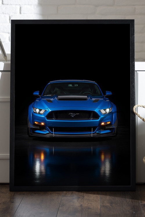 Ford Mustang Shelby Super Snake Siyah Ahşap Çerçeveli Poster, Dekoratif Araba Duvar Tablosu