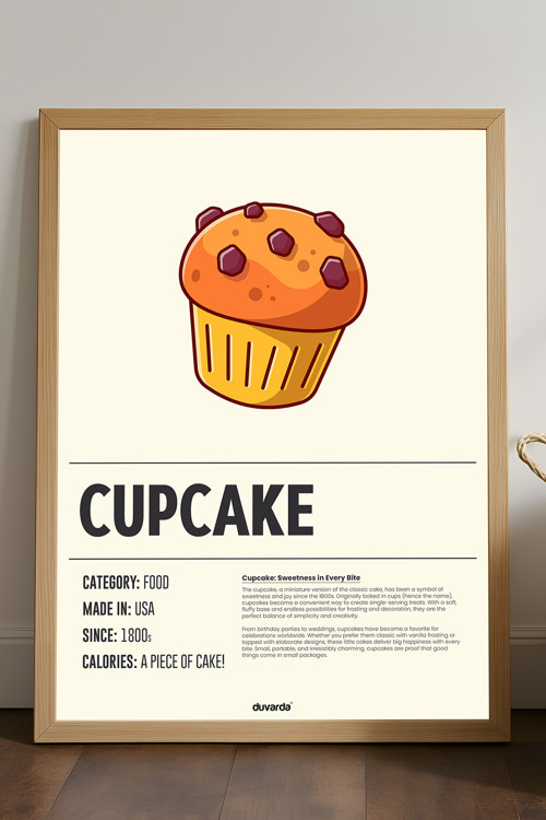 Cupcake Ahşap Çerçeveli Poster, Dekoratif Mutfak Duvar Tablosu