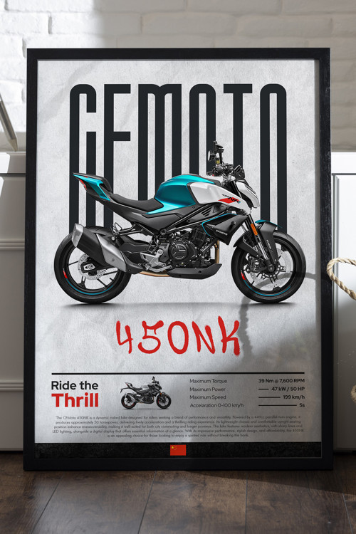 Cfmoto 450 Nk Siyah Ahşap Çerçeveli Poster, Dekoratif Motosiklet Duvar Tablosu