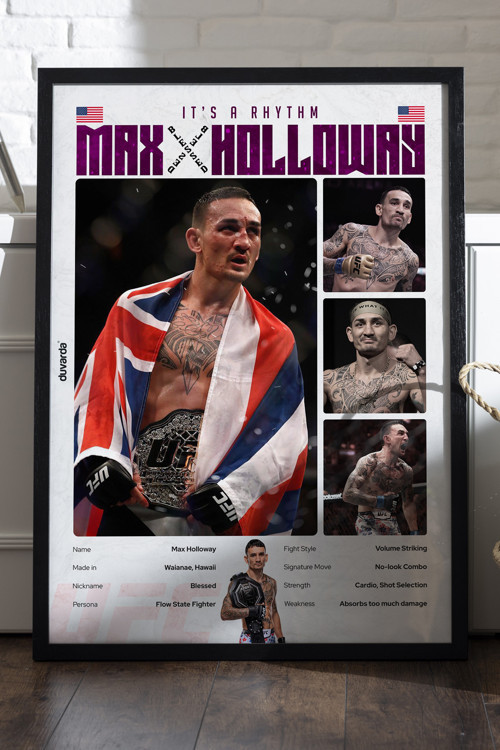 Max Holloway Ufc Siyah Ahşap Çerçeveli Poster, Dekoratif Dövüş Duvar Tablosu
