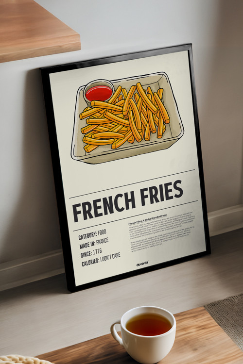 French Fries Ahşap Çerçeveli Poster, Dekoratif Mutfak Duvar Tablosu
