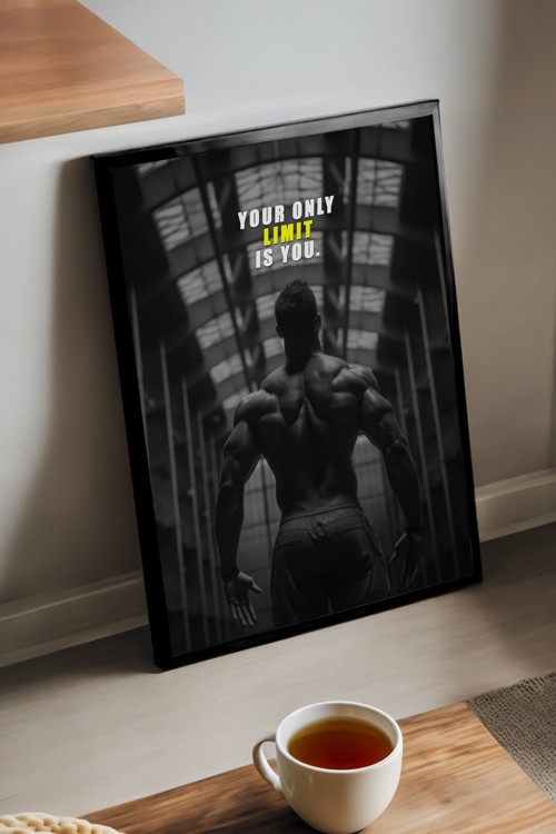 Spor Gym Motivasyon Siyah Ahşap Çerçeveli Poster, Dekoratif Araba Duvar Tablosu