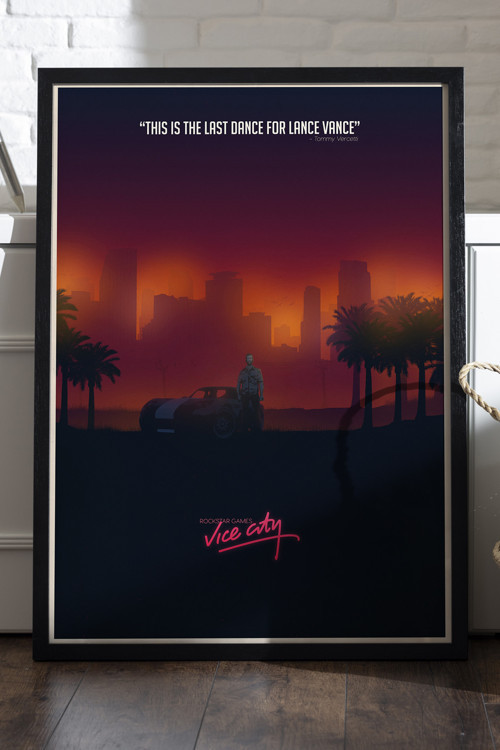 Gta Vice City Siyah Ahşap Çerçeveli Poster, Dekoratif Oyun Duvar Tablosu