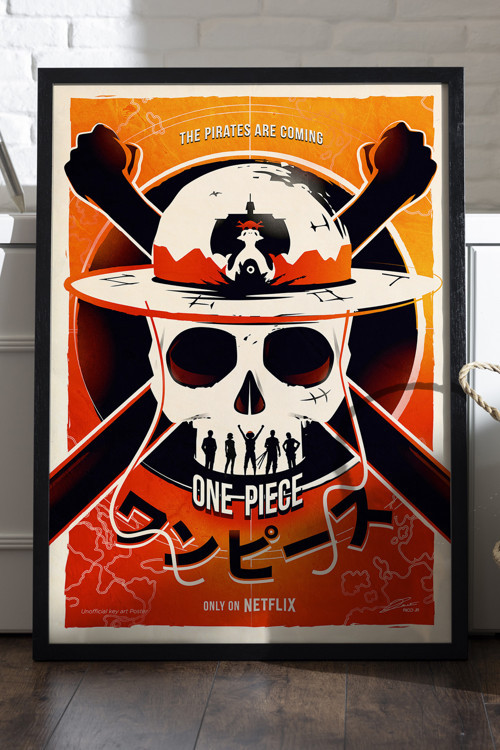 One Piece Siyah Ahşap Çerçeveli Poster, Dekoratif Anime Duvar Tablosu