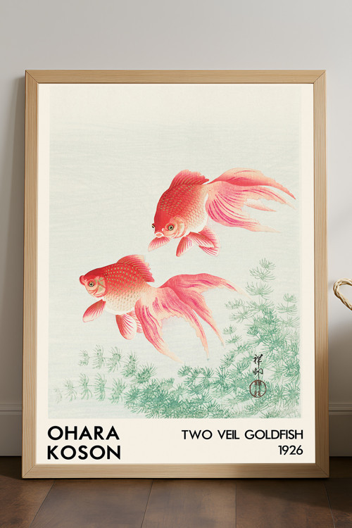 Ohara Koson Doğal Ahşap Çerçeveli Poster, Dekoratif Sanatsal Duvar Tablosu