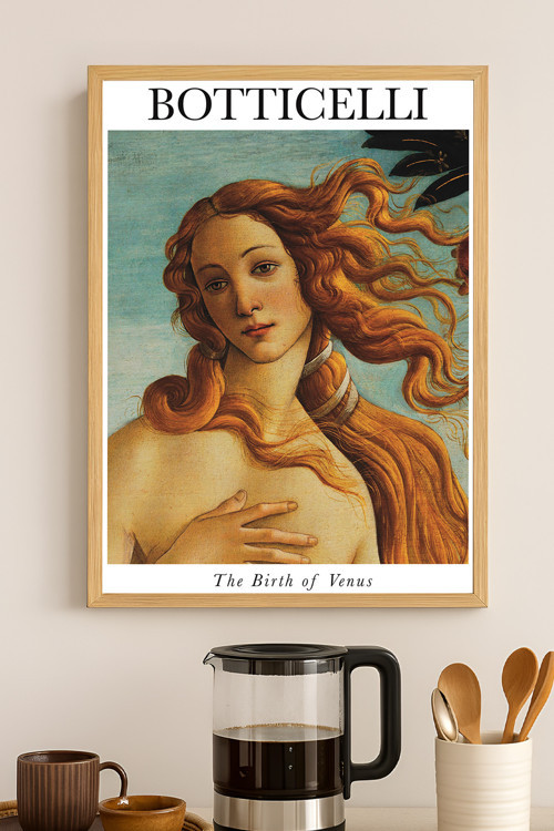 Botticelli The Birth Of Venus Doğal Ahşap Çerçeveli Poster, Dekoratif Sanatsal Duvar Tablosu