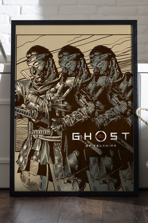 Ghost Of Tsushima Siyah Ahşap Çerçeveli Poster, Dekoratif Oyun Duvar Tablosu