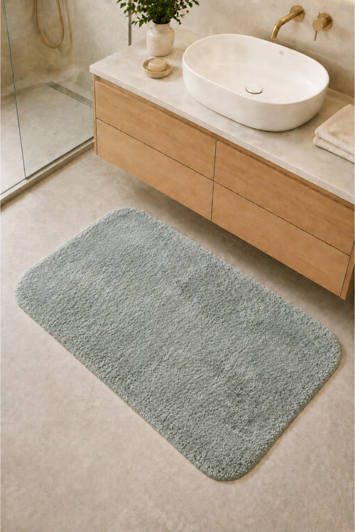 Kaymaz Jel Tabanlı Yıkanabilir Peluş Yumuşak Dokulu Dekoratif Tekli Banyo Paspası 60X100 cm