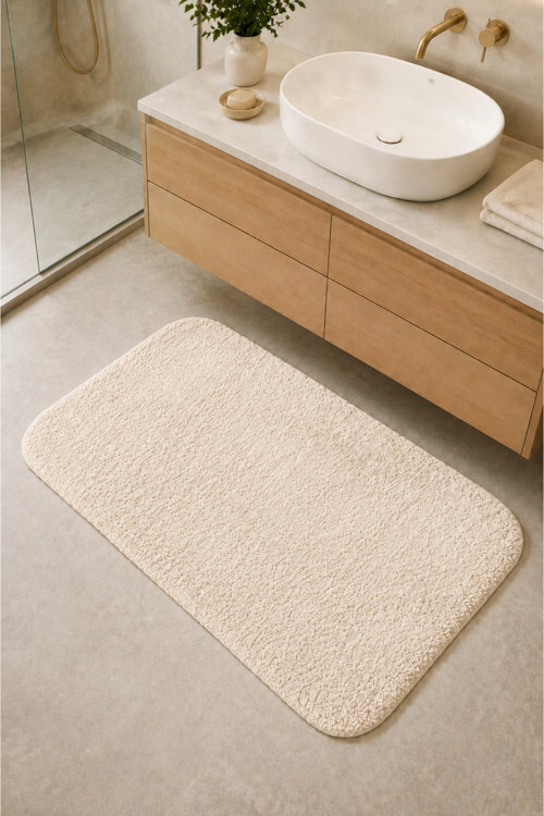 Kaymaz Jel Tabanlı Yıkanabilir Peluş Yumuşak Dokulu Dekoratif Tekli Banyo Paspası 60X100 cm
