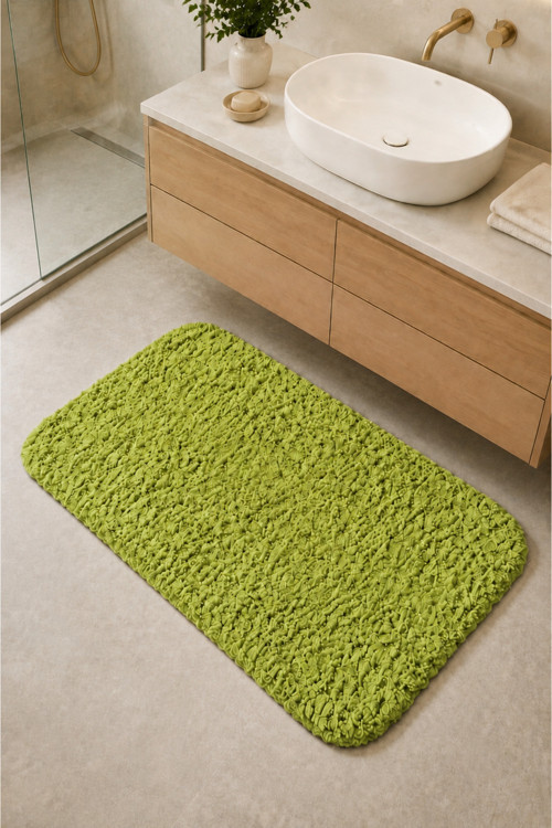Kaymaz Jel Tabanlı Yıkanabilir Peluş Yumuşak Dokulu Dekoratif Tekli Banyo Paspası 60X100 cm