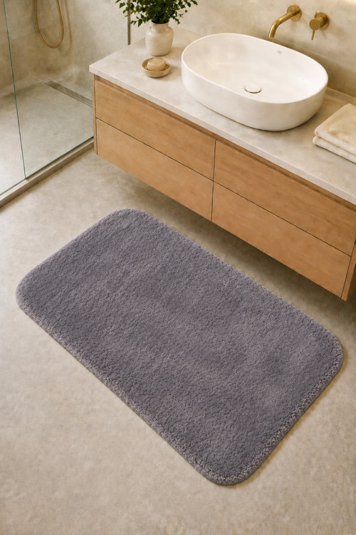 Kaymaz Jel Tabanlı Yıkanabilir Peluş Yumuşak Dokulu Dekoratif Tekli Banyo Paspası 60X100 cm