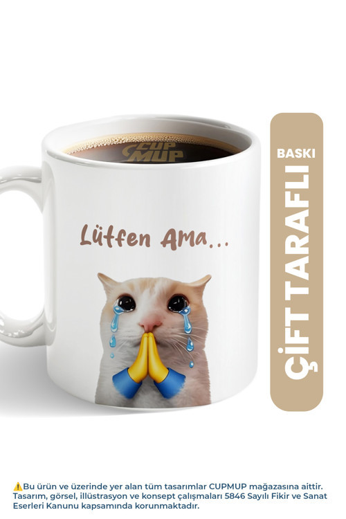 Durum Kupası – Lütfen Ama - Ağlayan Kedi Baskılı Eğlenceli Kupa
