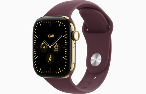 Watch Series 12 Gps + Cellular, 42 mm Parlak Altın Rengi Titanyum Kasa ve Burgonya Spor Kordon - M/L