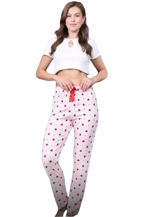 Pijama Altı Modal Ring Viskon Kumaş Çilek Desenli-Pembe