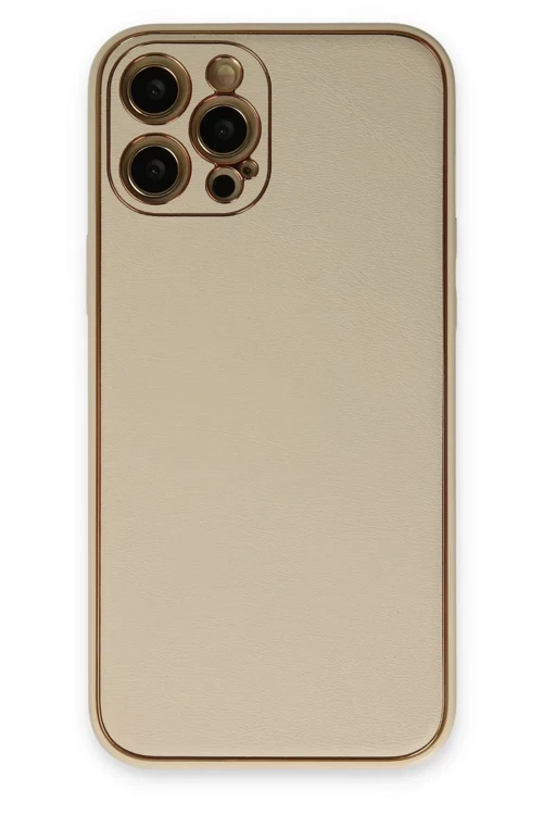 Newface Apple iPhone 12 Pro Kılıf Coco Deri Silikon Kapak - Gold