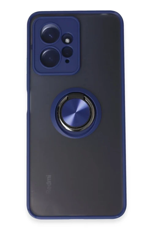 Newface Xiaomi Redmi Note 12 4G Kılıf Montreal Yüzüklü Silikon Kapak - Lacivert