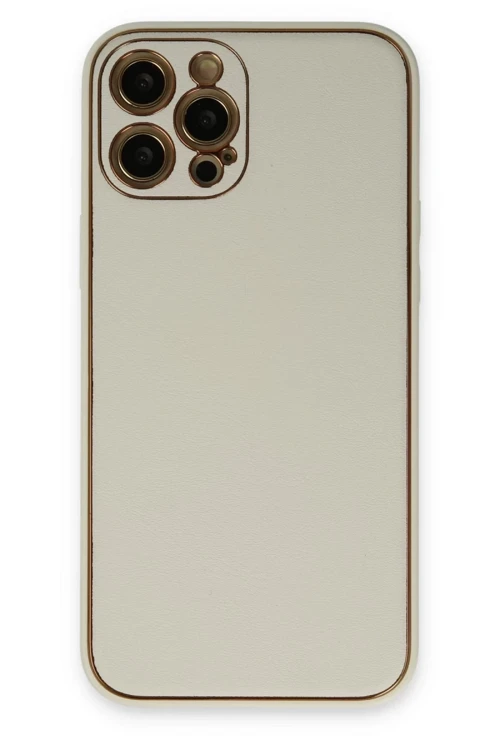 Newface Apple iPhone 12 Pro Kılıf Coco Deri Silikon Kapak - Beyaz