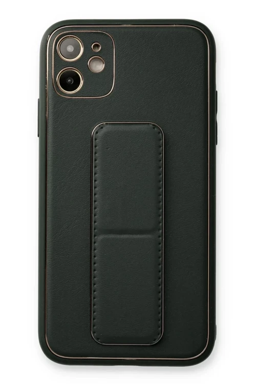 Newface Apple iPhone 12 Kılıf Coco Deri Standlı Kapak - Füme