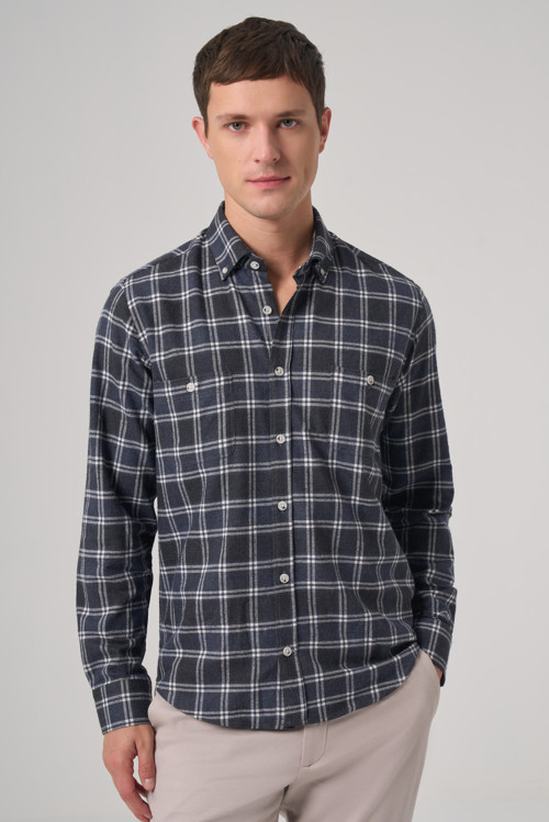 Erkek Lacivert Regular Fit Oduncu Gömlek