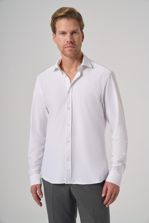 Erkek Beyaz Trend Düz Slim Fit Tam İtalyan Yaka Gömlek