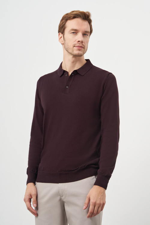 Erkek Mor Basic Polo Yaka Dynamic Fit Rahat Kesim Triko
