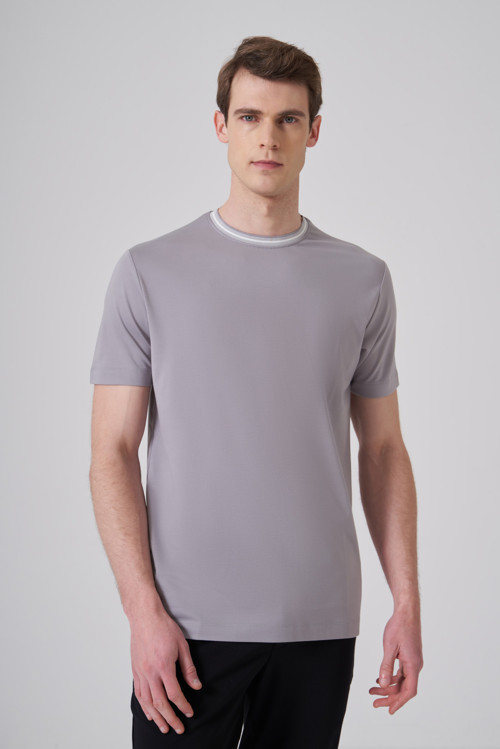 Erkek Gri Trend Rayon Bisiklet Yaka Dinamik Fit Tshirt