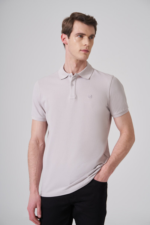 Erkek Gri Basic Polo Yaka Dynamic Fit T-Shirt