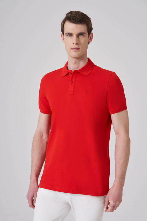 Erkek Kırmızı Basic Polo Yaka Dynamic Fit T-Shirt