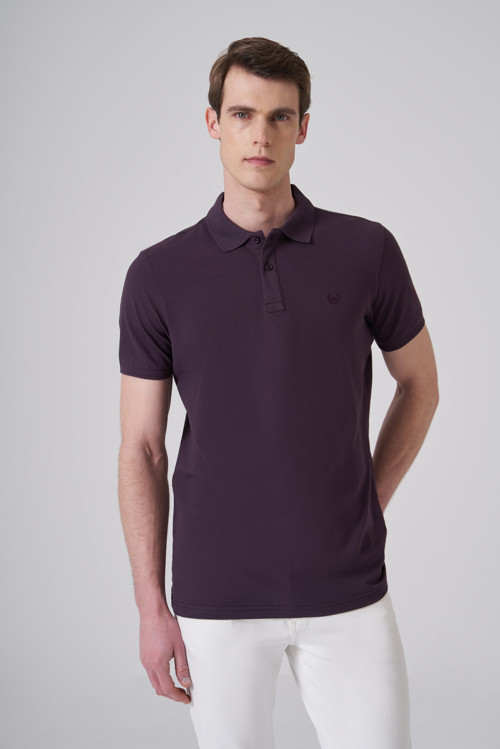 Erkek Mürdüm Basic Polo Yaka Dynamic Fit T-Shirt
