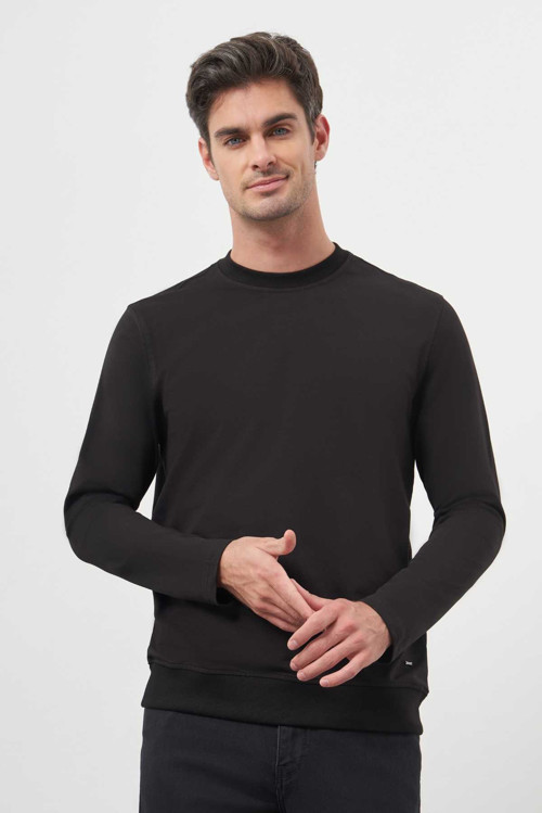 Erkek Siyah Basic Dynamic Fit Bisiklet Yaka Sweet Shirt