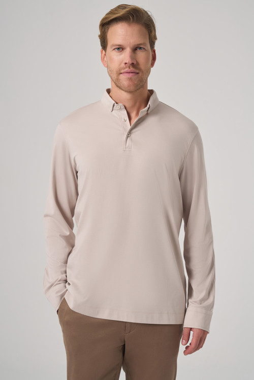 Erkek Taş Trend Polo Yaka Rayon Sweatshirt