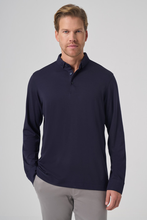 Erkek Lacivert Trend Polo Yaka Rayon Sweatshirt
