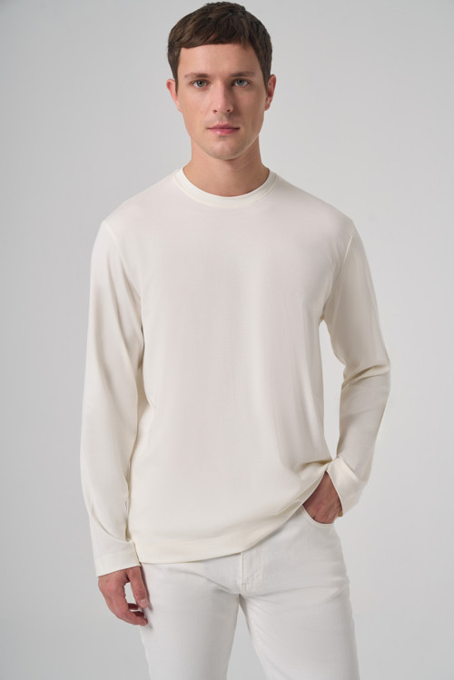Erkek Ekru Trend Bisiklet Yaka Rayon Sweatshirt