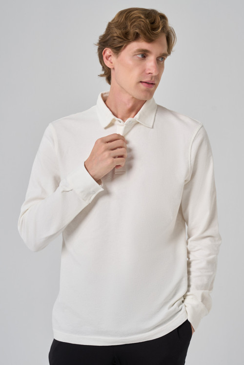 Erkek Ekru Pamuk Trend Ağaç Kabuğu Desen Dinamik Fit Polo Yaka Sweat-Shirt