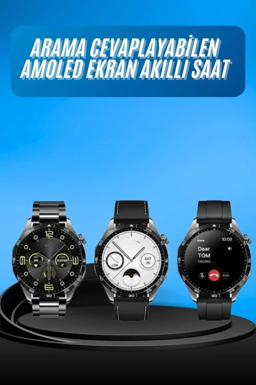 Amoled Ekran 3 Kordonlu Akıllı Saat 5.0 Bluetooth Bağlantılı Android ve İOS Uyumlu
