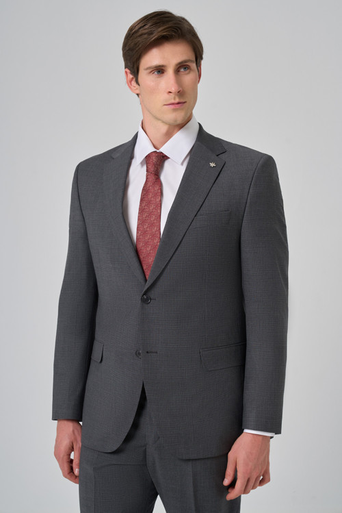 Erkek Füme Yünlü Trend Desenli Dynamic Fit Takım Elbise