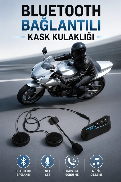Kask Kulaklığı Motosiklet Intercom Interkom Dinleme Konuşma Özellikli Su Geçirmez