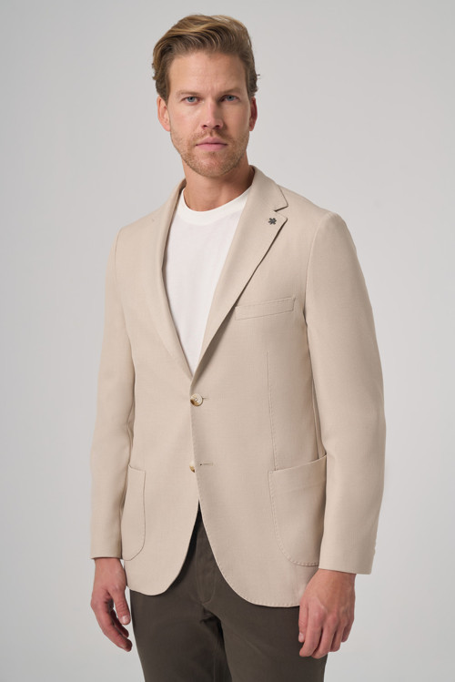 Erkek Bej Trend Slim Fit Mono Yaka Ceket
