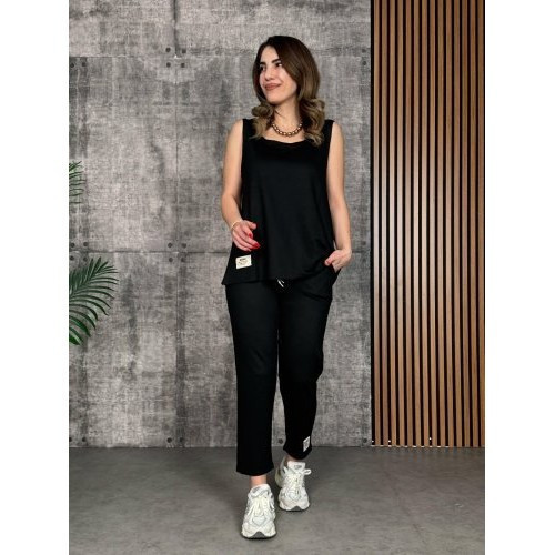 Kadın Askılı Yuvarlak Yaka Viskon Iki Iplik Bluz Ve Eşofman Altı Ikili Takım