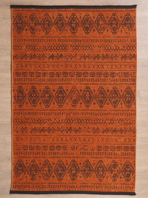 Bohem Tarz Dekoratif Pamuk Taban Şönil Kilim Terra Renk Halı