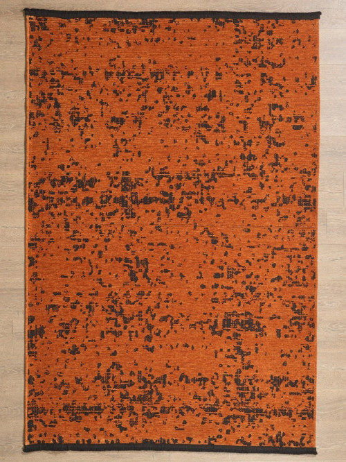 Bohem Tarz Geometrik Desenli Pamuk Taban Turuncu Renk Şönil Kilim