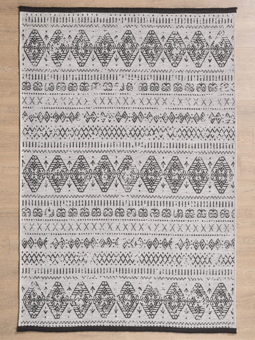 Bohem Tarz Dekoratif Pamuk Taban Şönil Kilim Gri Renk Halı