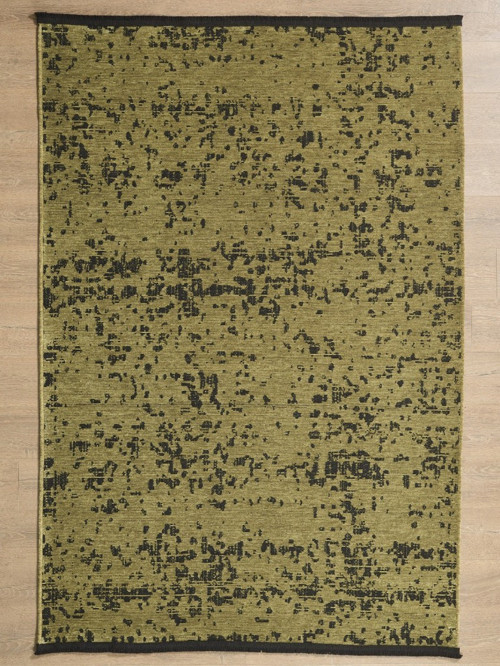 Bohem Tarz Geometrik Desenli Pamuk Taban Yeşil Renk Şönil Kilim
