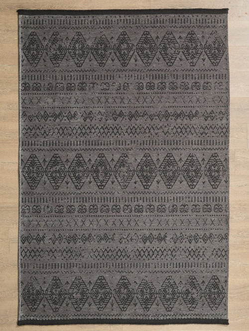 Bohem Tarz Dekoratif Pamuk Taban Şönil Kilim Antrasit Renk Halı