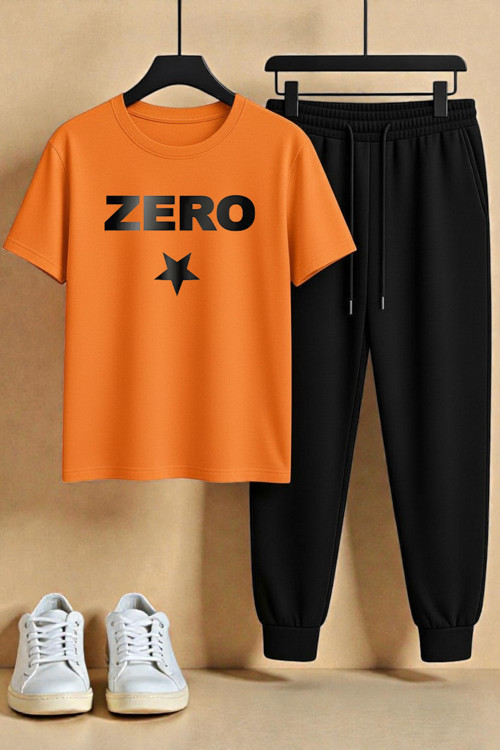 Unisex Zero Tasarım Baskılı Tişört - 2'Li Eşofman Takımı