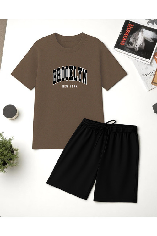 Unisex Brooklyn Baskılı Tasarım Şort Takım