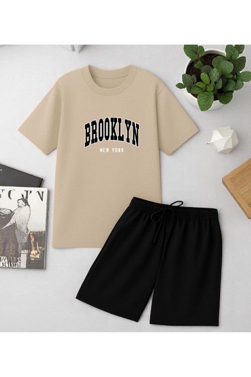 Unisex Brooklyn Baskılı Tasarım Şort Takım